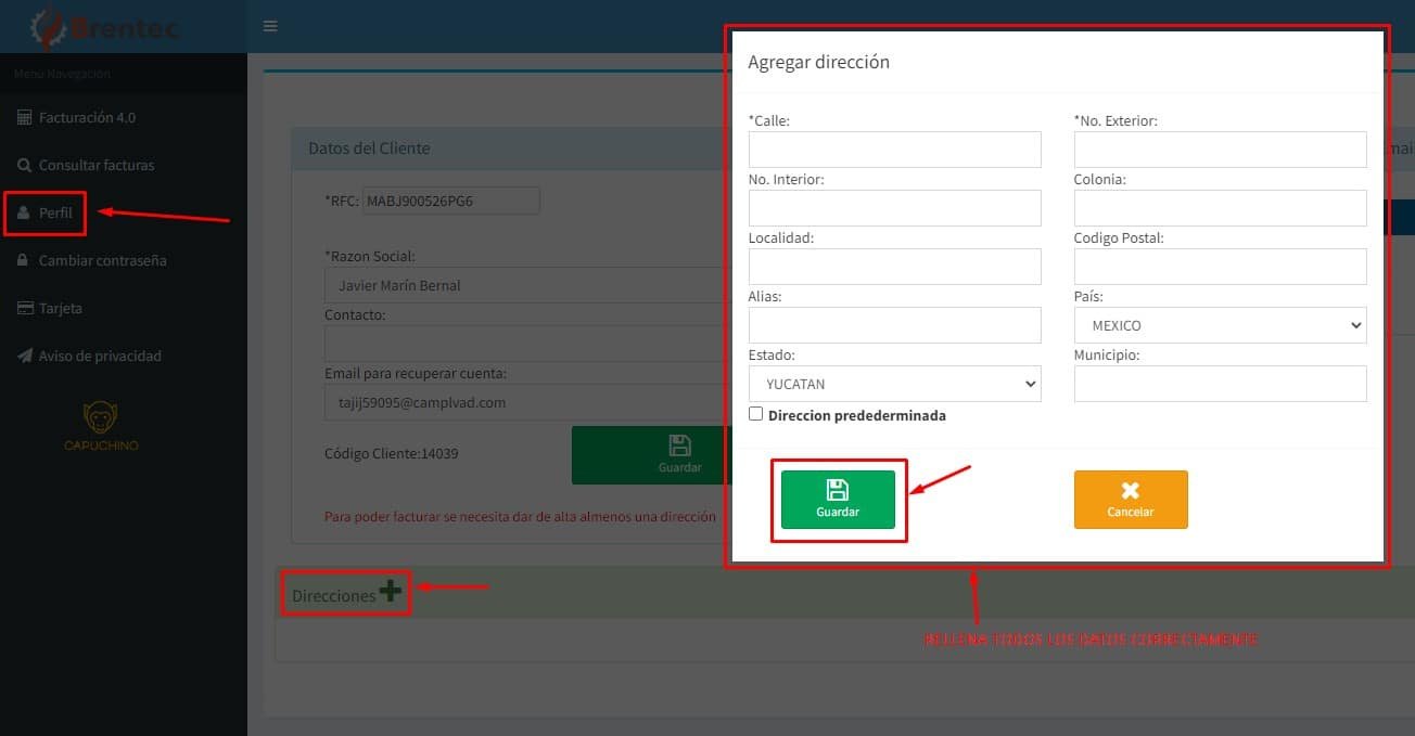 Facturacion Servicio Izvaroco Direccion fiscal