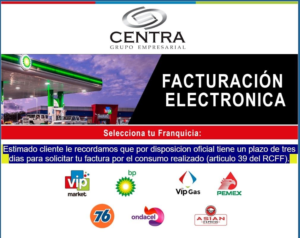 Selecciona franquicia Facturacion Grupo Centra