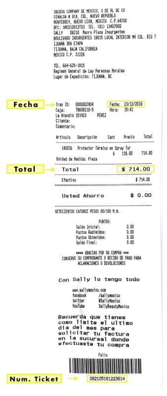 Ticket de compra en Sally Beauty Ticket de compra en Sally Beauty