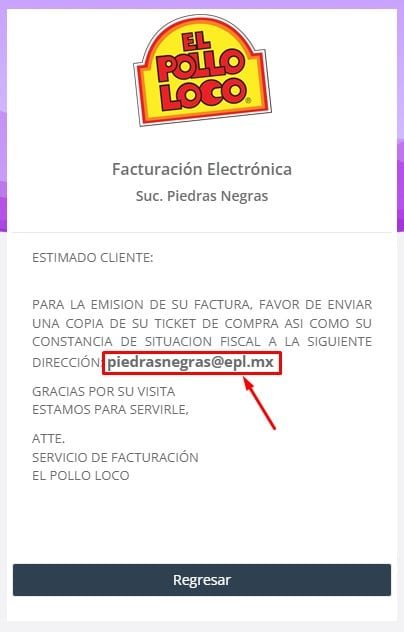 Facturacion El Pollo Loco Email para facturar