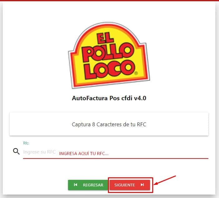 Facturacion El Pollo Loco Ingresar RFC