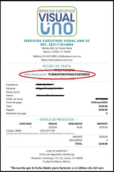 Facturacion salauno Ticket de ejemplo