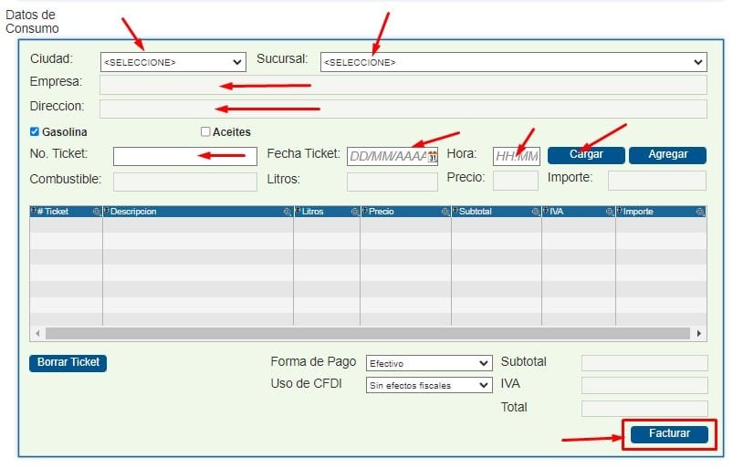 Datos del ticket Facturacion Grupo Centra