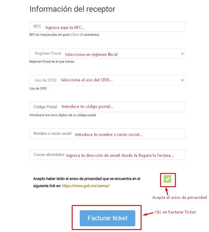 Facturacion SEMAR Datos del receptor