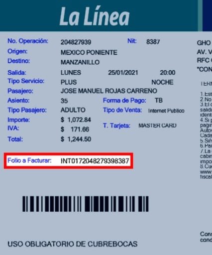 Facturacion Sur de Jalisco Autobuses Boleto electronico