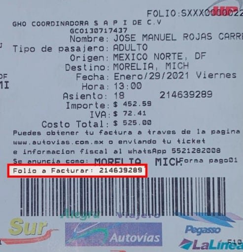 Facturacion Sur de Jalisco Autobuses Boleto fisico