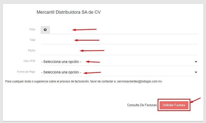 Facturacion Todogas Datos del ticket