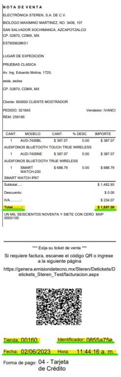 Steren Facturacion Ticket de ejemplo