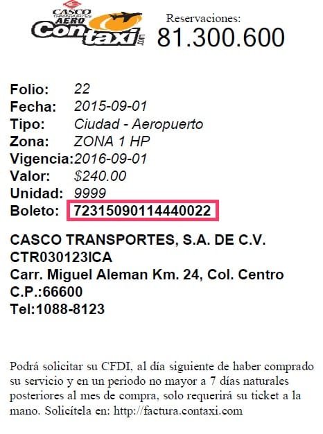 Ticket de Ejemplo Aero Con