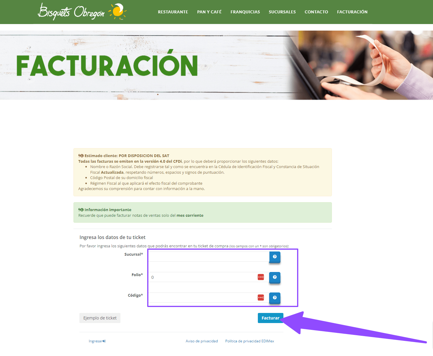 como facturar bisquets obregon