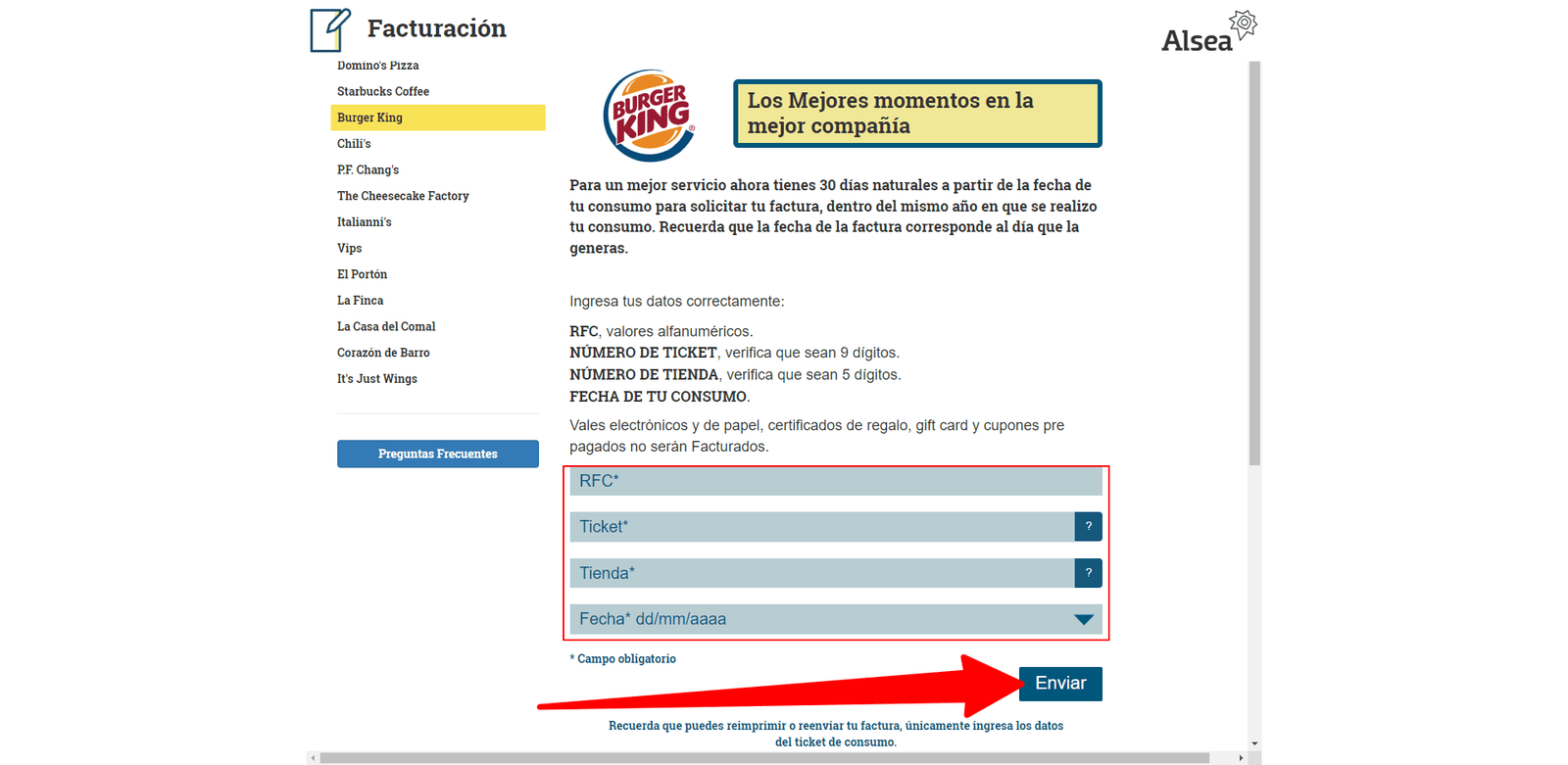 como facturar burger king alsea 1