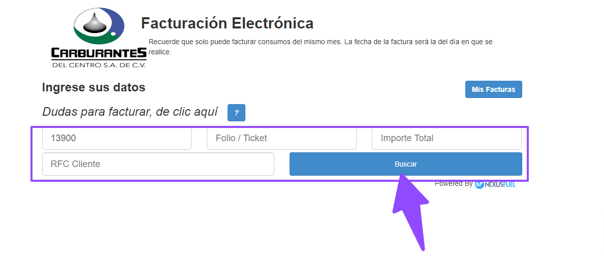 como facturar carburantes del centro 1