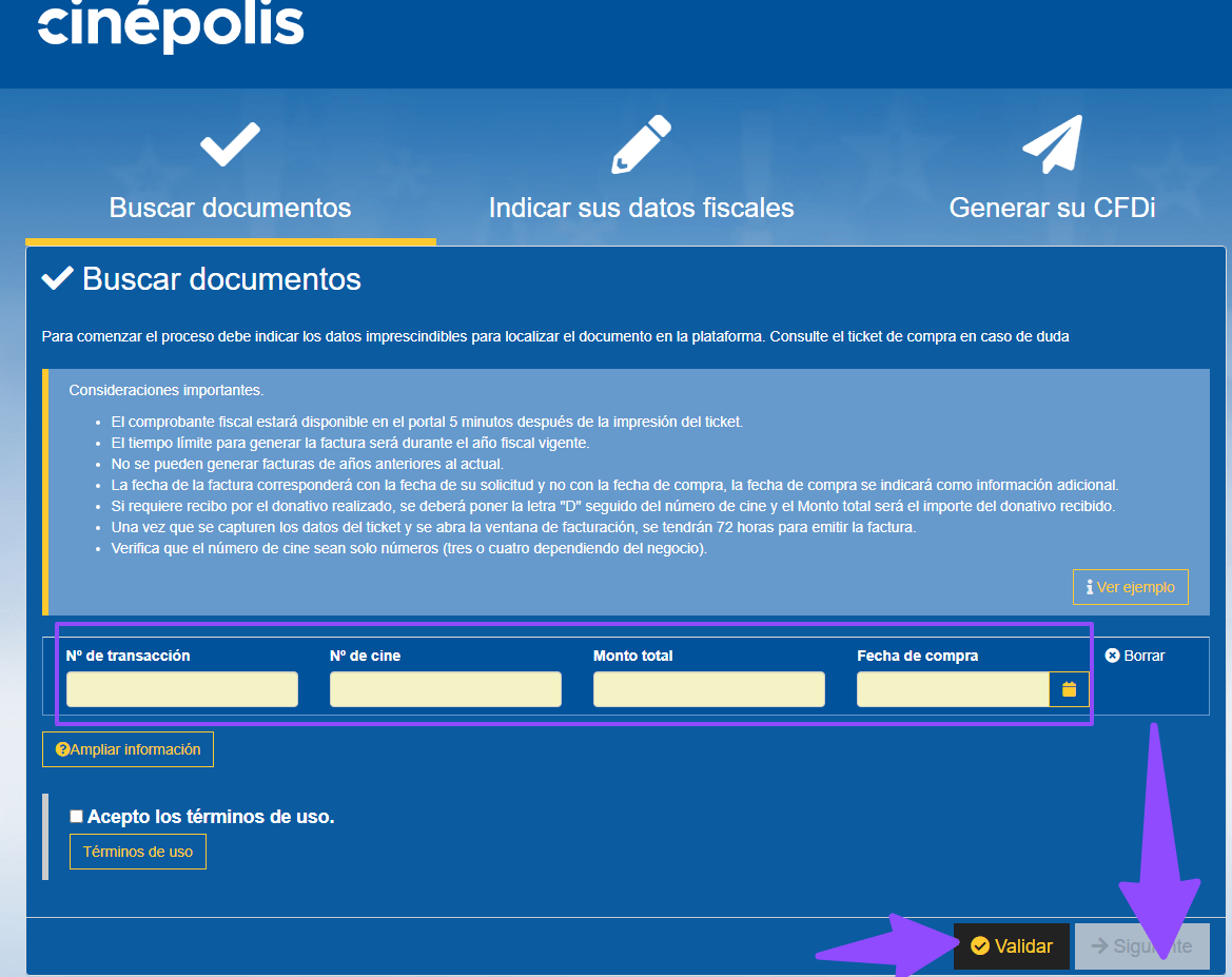 como facturar cinepolis 1
