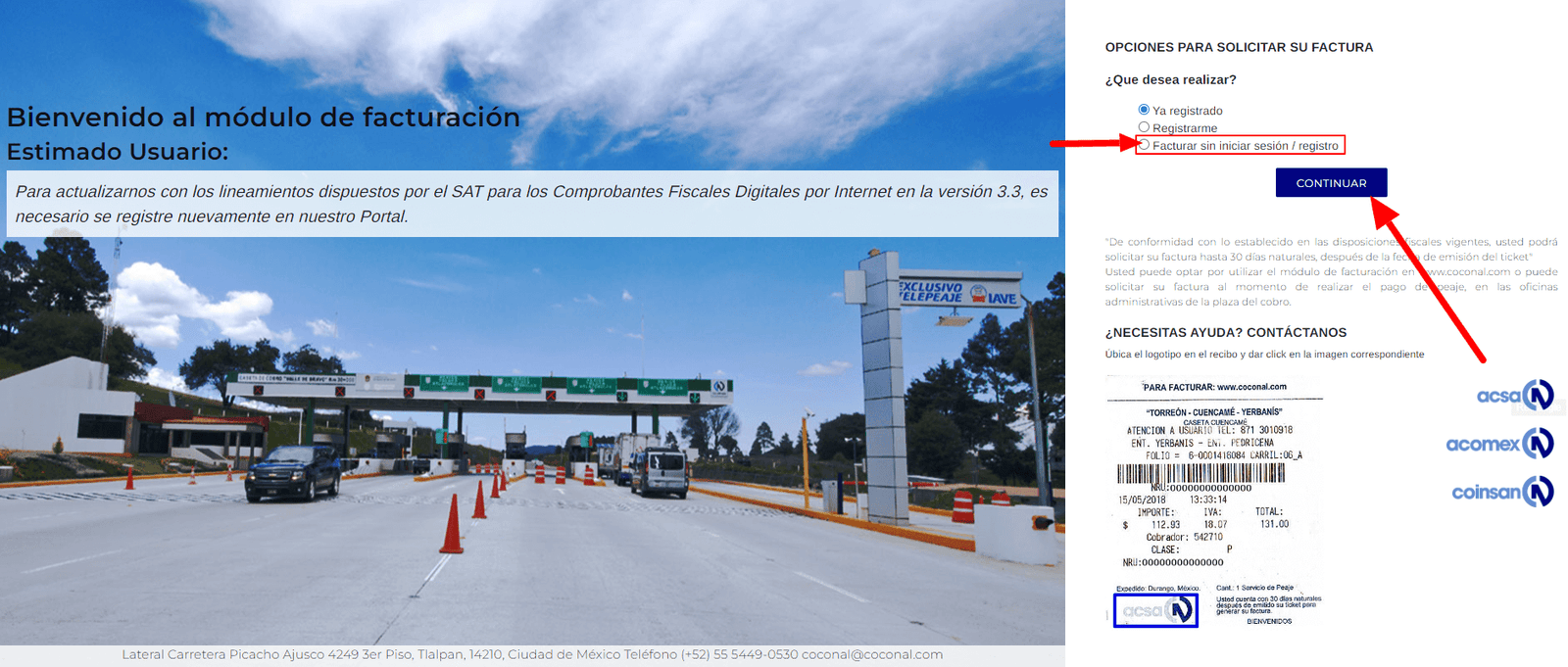 como facturar coconal acsa acomex coinsan 3