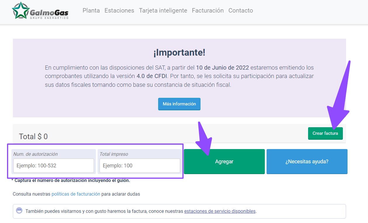 como facturar galmogas