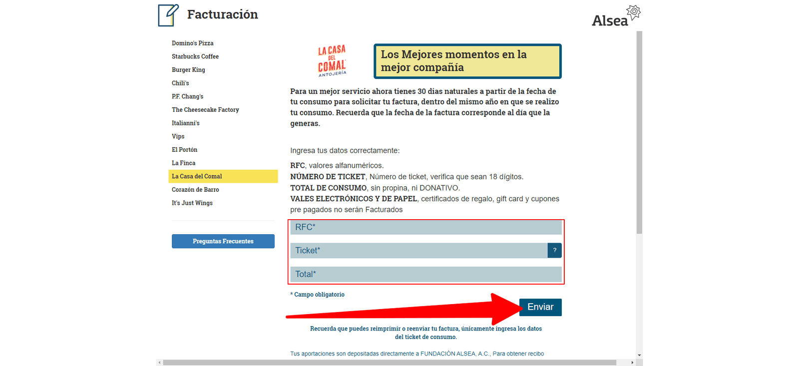 como facturar la casa del comal 1 como facturar la casa del comal 1