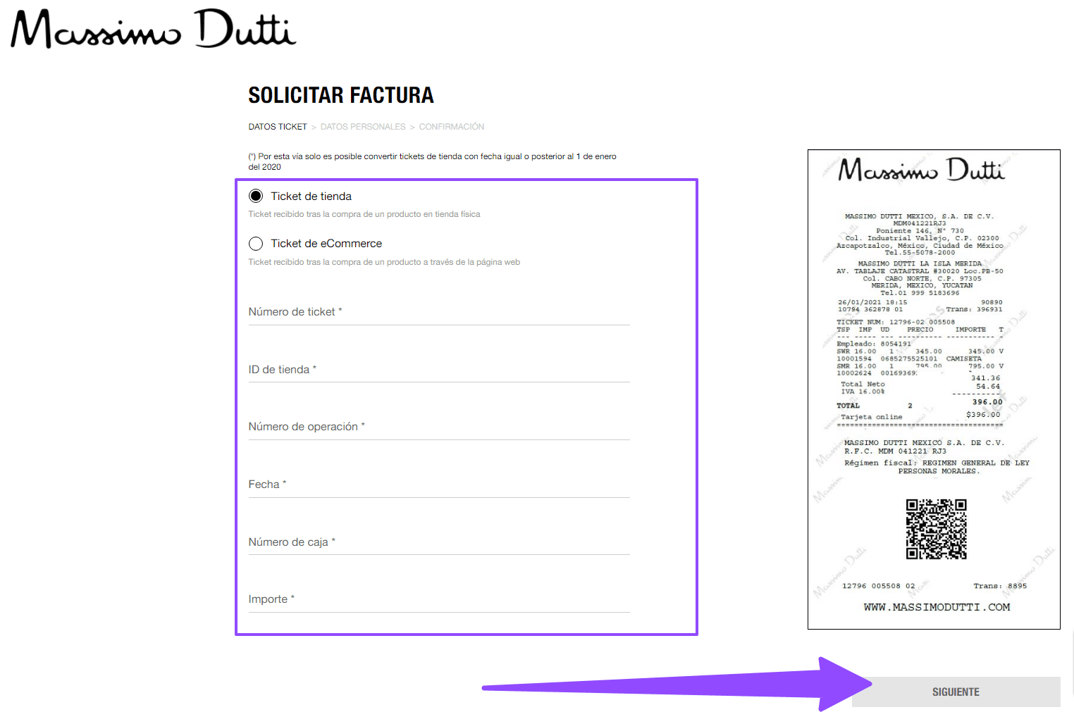 como facturar massimo dutti 1