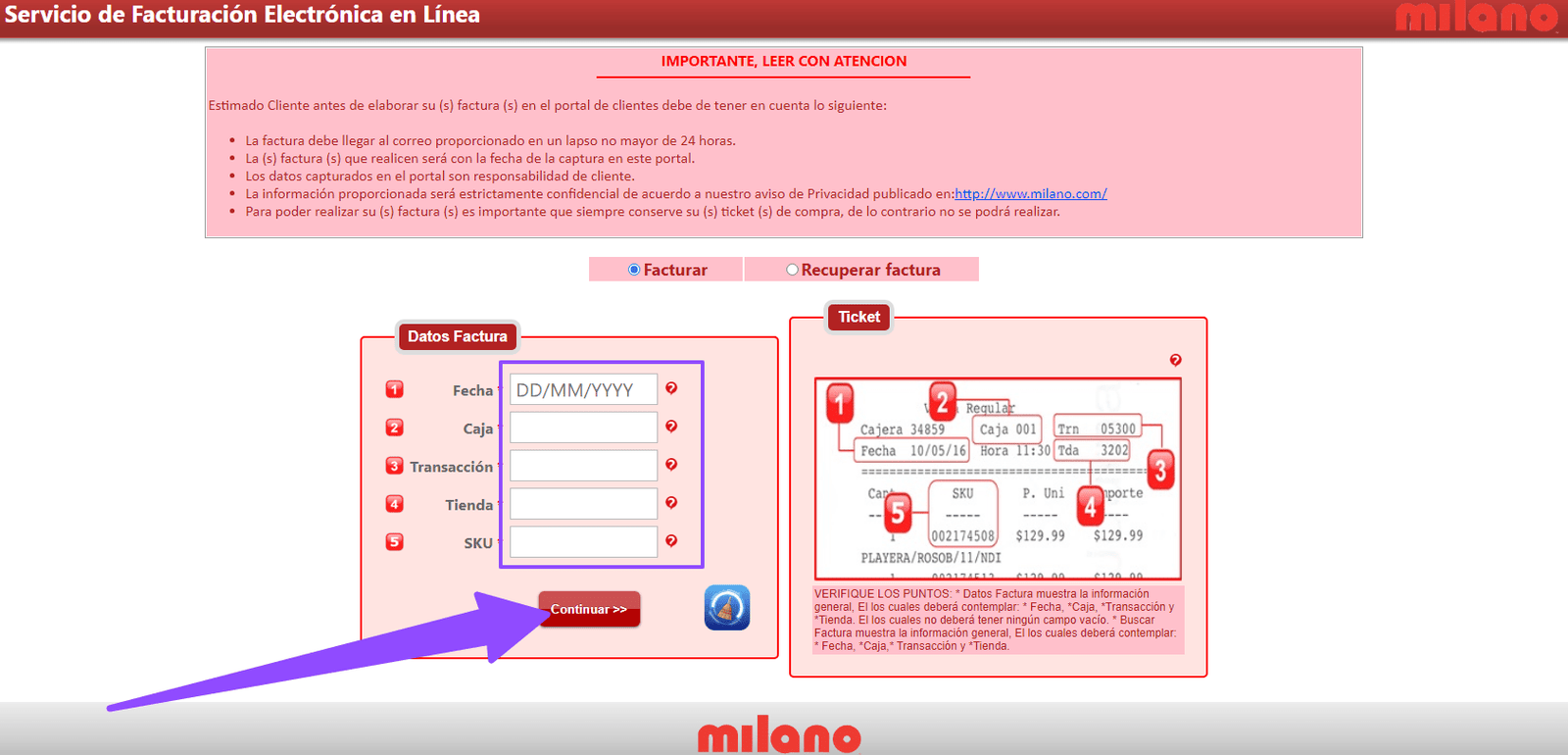 como facturar milano como facturar milano
