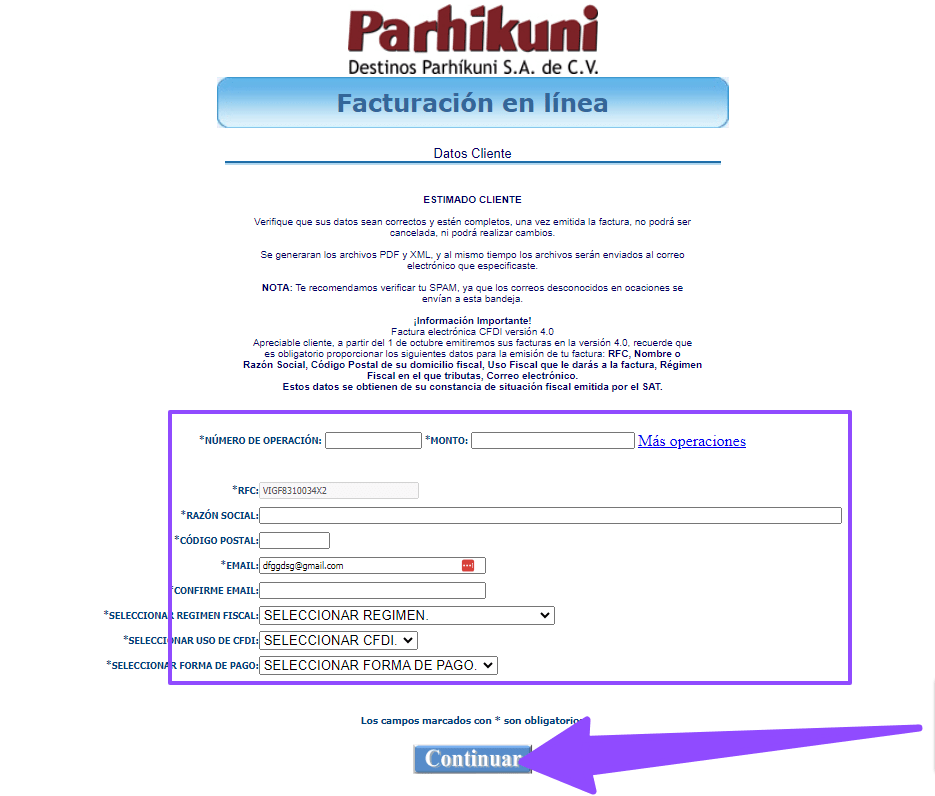 como facturar parhikuni 1