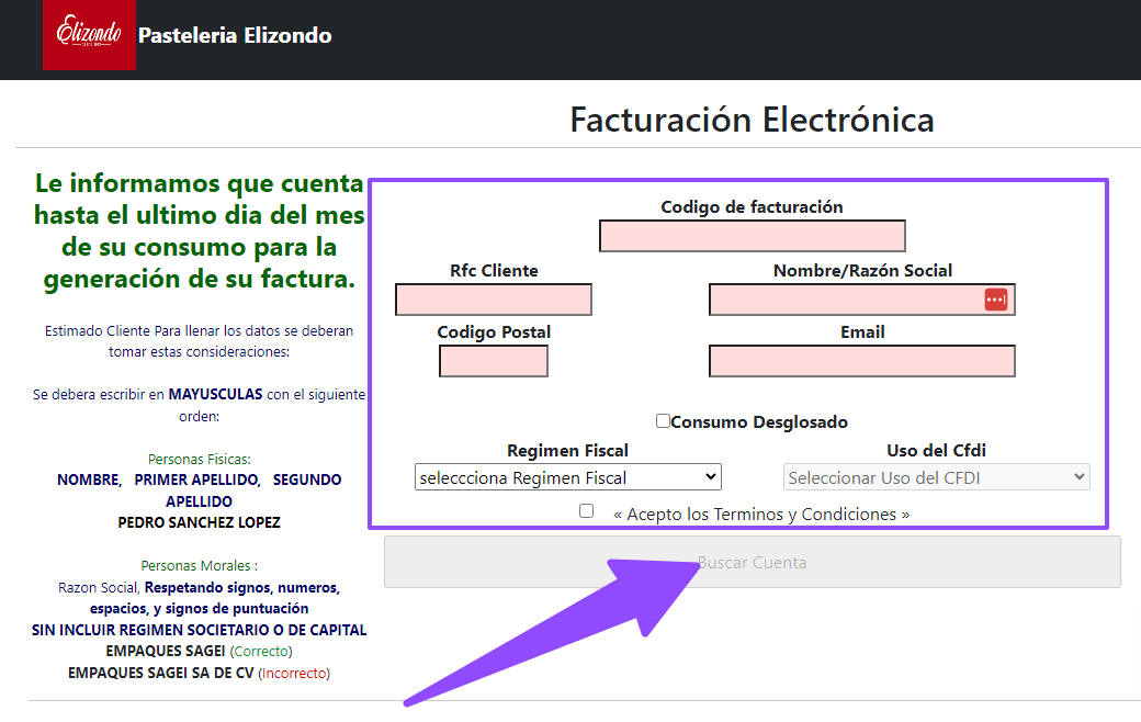 como facturar pasteleria elizondo como facturar pasteleria elizondo