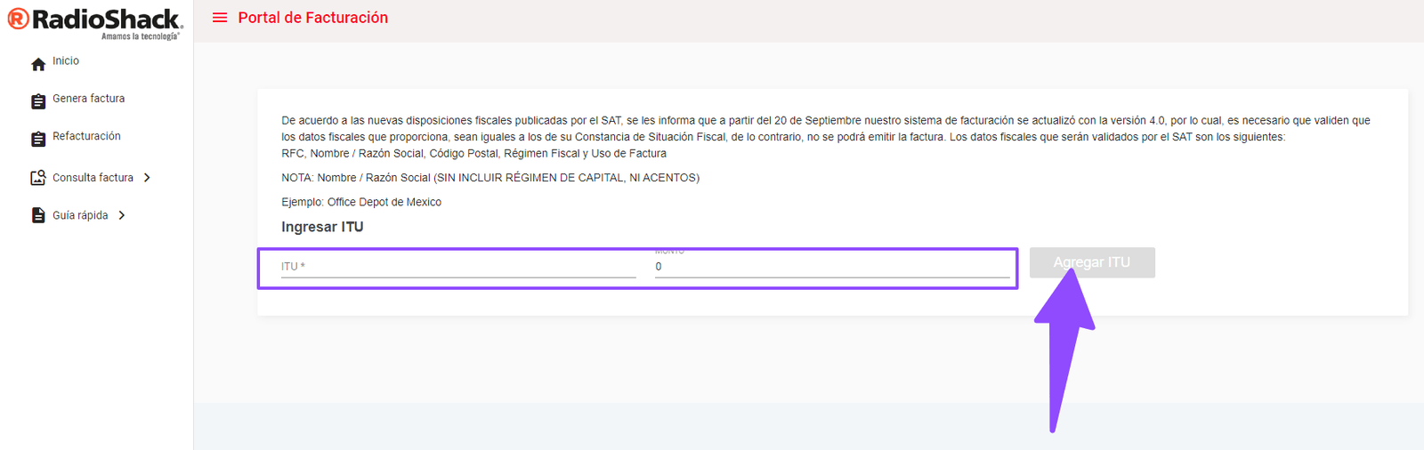 como facturar radioshack 1 como facturar radioshack 1