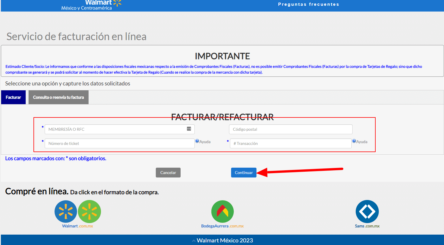 como facturar sams club
