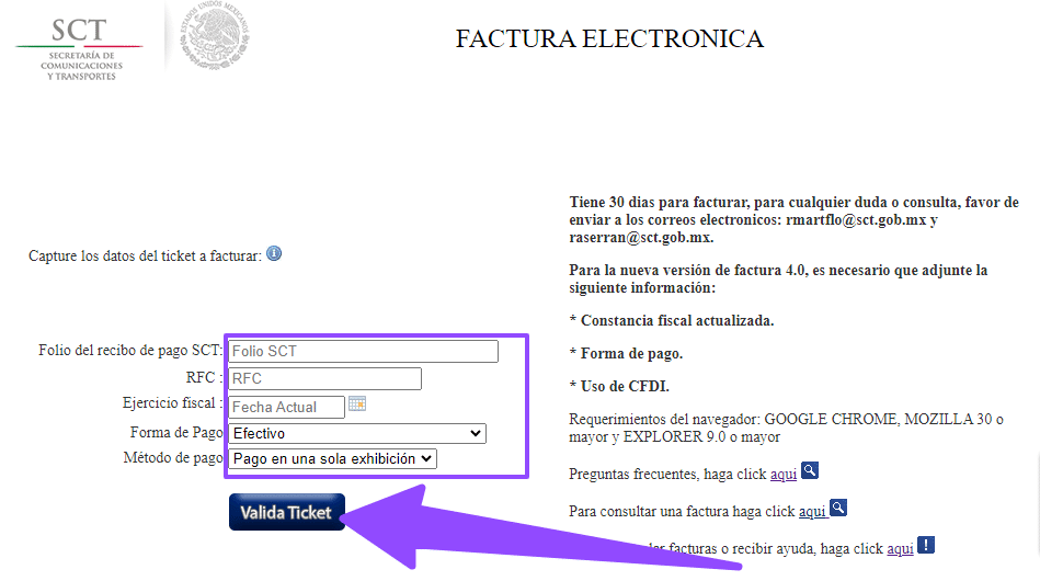 como facturar sct