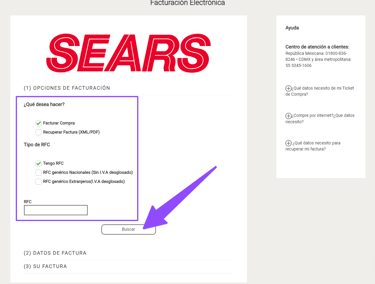 como facturar sears 2