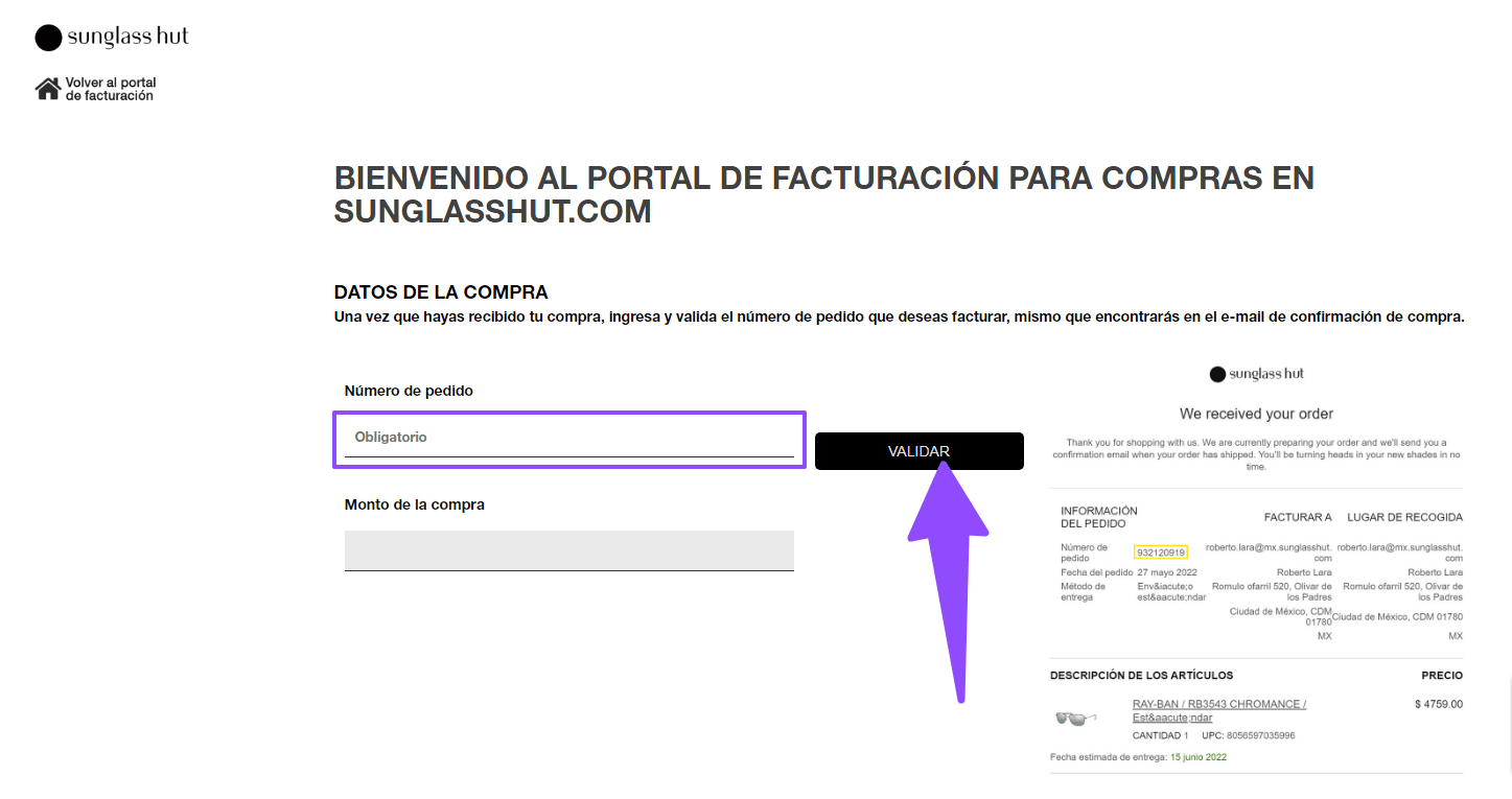 como facturar sunglass hut 1