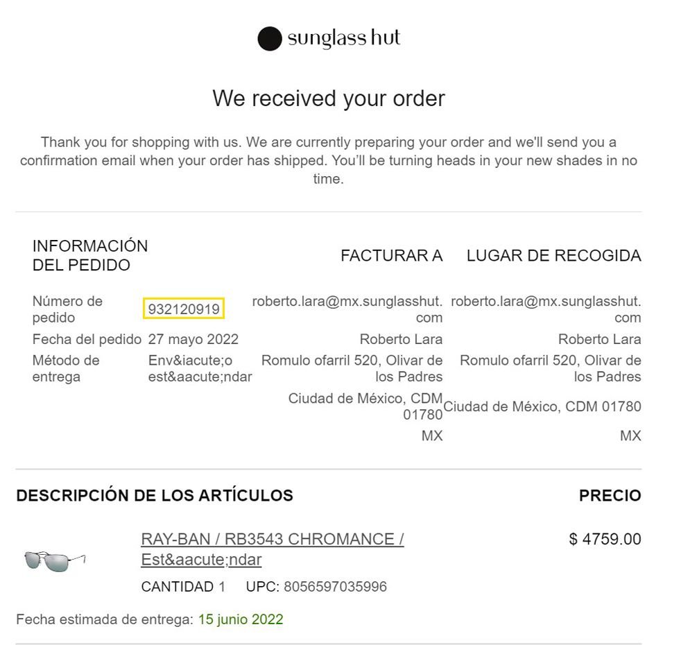 como facturar sunglass hut