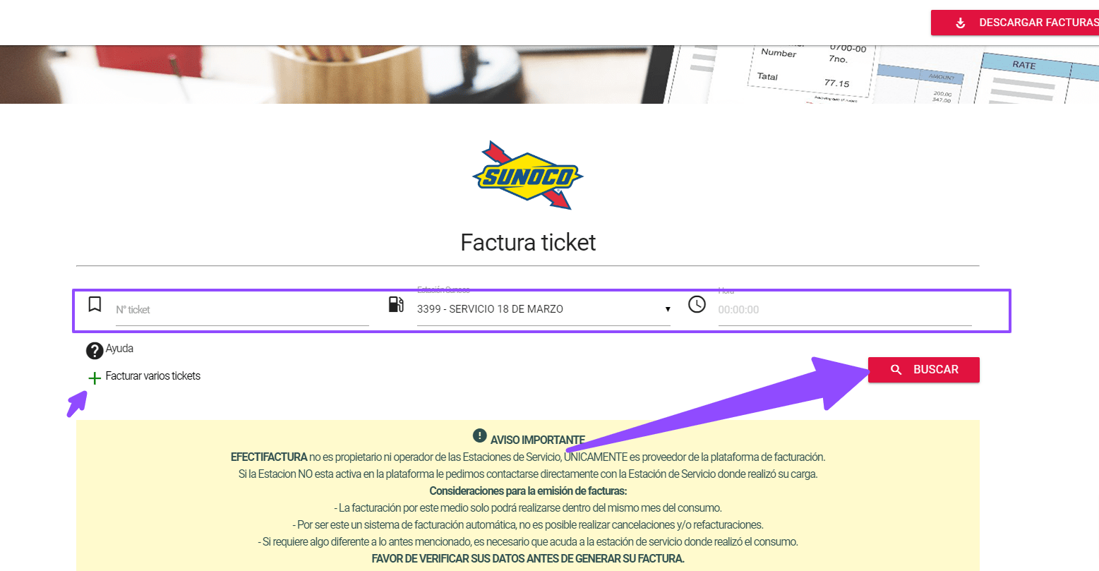 como facturar sunoco 1