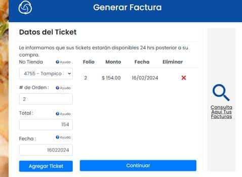 Facturar Jaktur Datos ticket