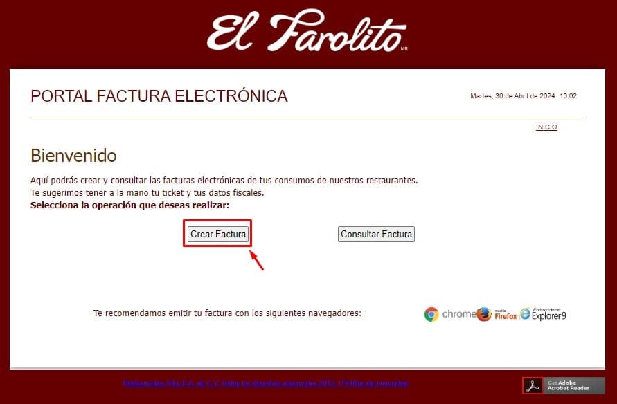 Facturar El Farolito Clic Crear Factura Facturar El Farolito Clic Crear Factura