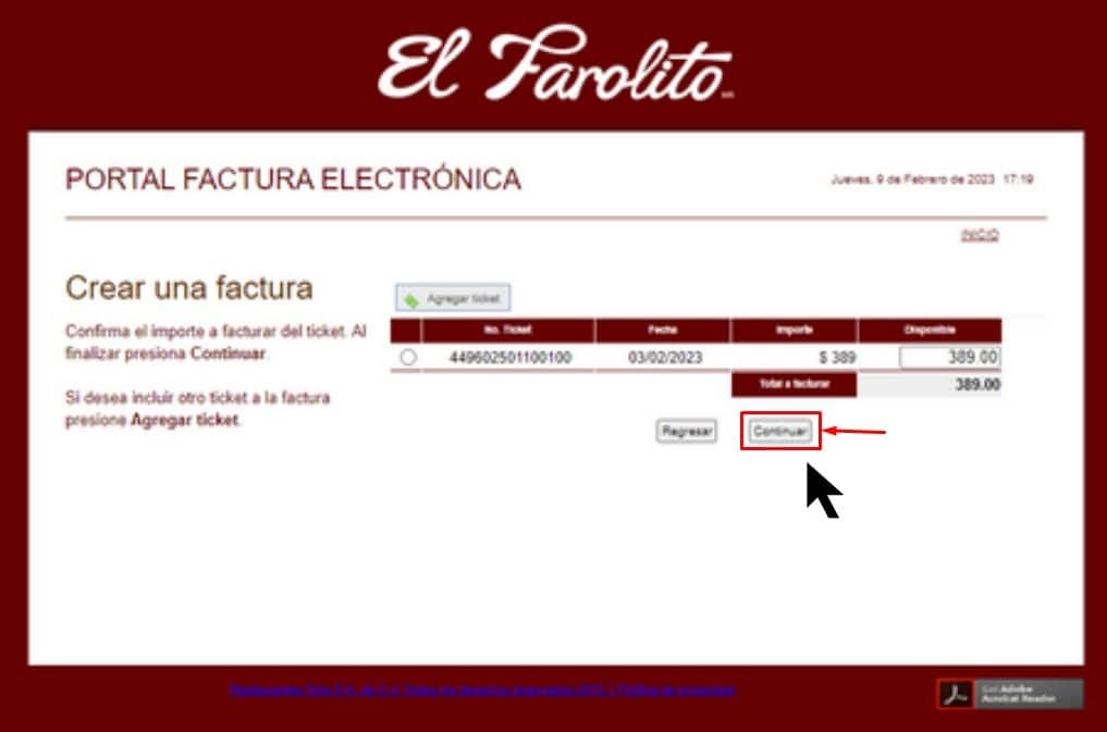 Facturar El Farolito Crear la factura Facturar El Farolito Crear la factura