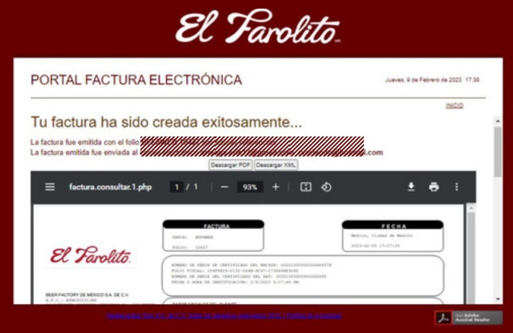 Facturar El Farolito Descargar factura Facturar El Farolito Descargar factura