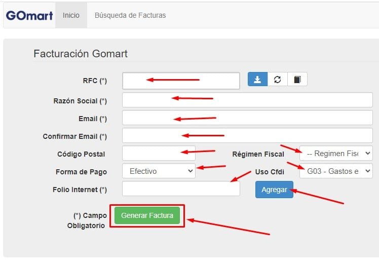 Facturar GOmart Captura de datos Facturar GOmart Captura de datos