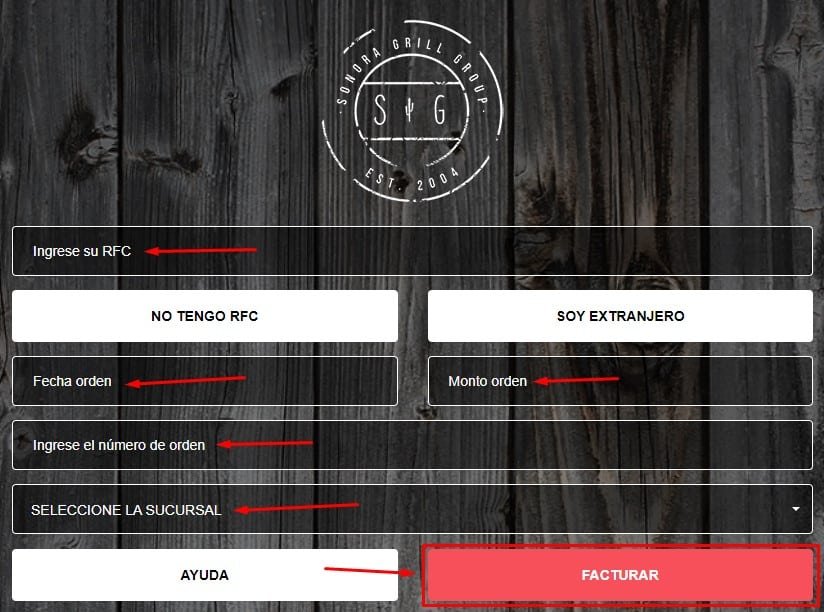 Facturar Sonora Grill Datos del ticket