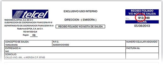 Ejemplo de nota de salida Recargas Telcel