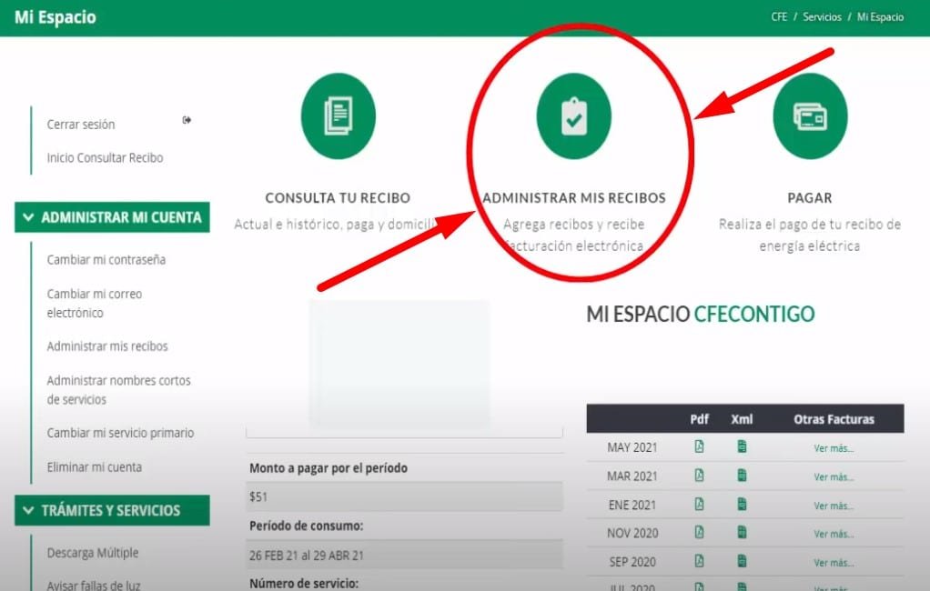 Facturar CFE Administrar mis recibos Facturar CFE Administrar mis recibos