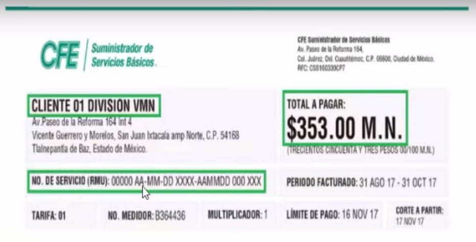 Facturar CFE Ejemplo de recibo Facturar CFE Ejemplo de recibo
