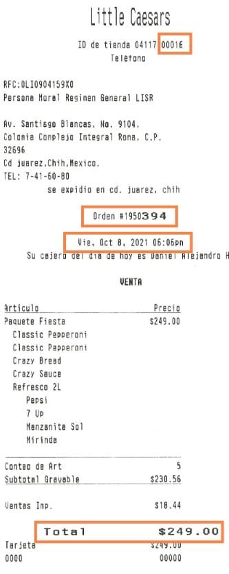 Facturar Little Caesars Ticket de ejemplo Facturar Little Caesars Ticket de ejemplo