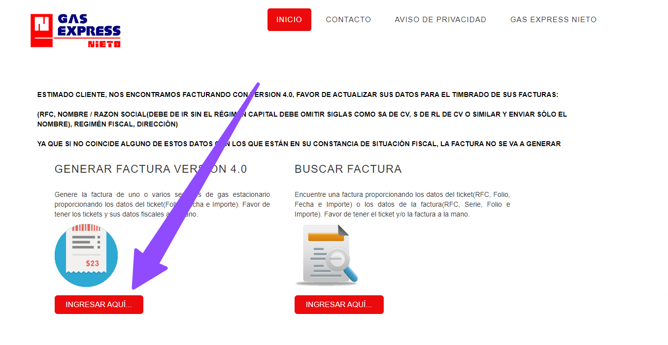 acceder a facturar Gas Express Nieto Facturar Tickets ADN Fiscal