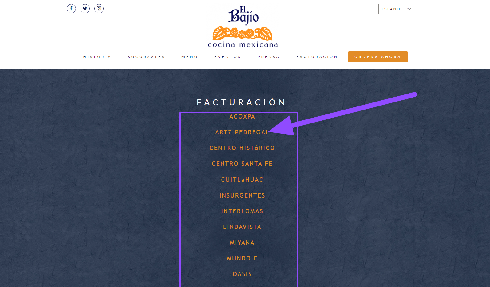 acceder sucursal facturacion El Bajio cocina acceder sucursal facturacion El Bajio cocina Facturar Tickets ADN Fiscal