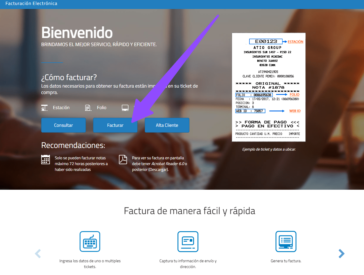 clic en facturar para entrar facturacion Factugas Facturar Tickets ADN Fiscal