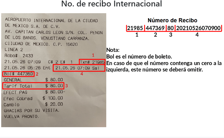 ejemplo datos facturar AICM estacionamiento recibo internacional Facturar Tickets ADN Fiscal