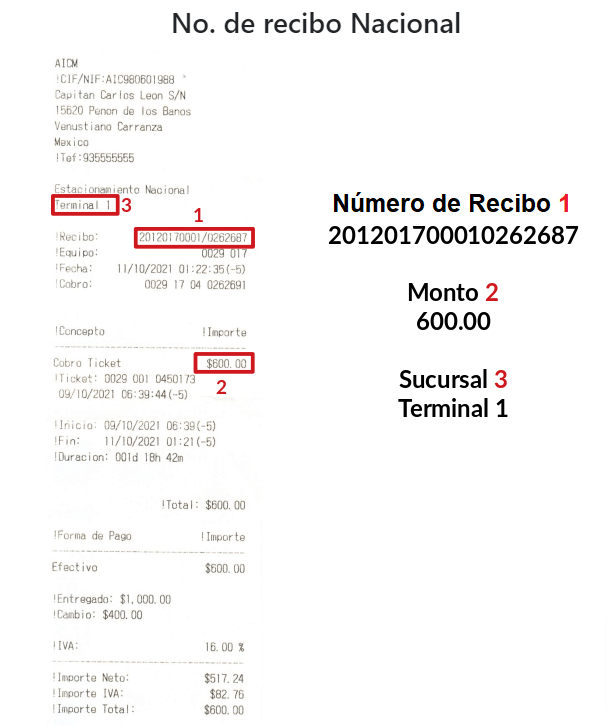 ejemplo datos facturar AICM estacionamiento recibo nacional Facturar Tickets ADN Fiscal