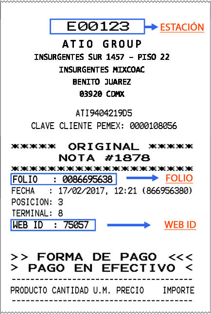 ejemplo datos ticket Dimeco facturar Facturar Tickets ADN Fiscal