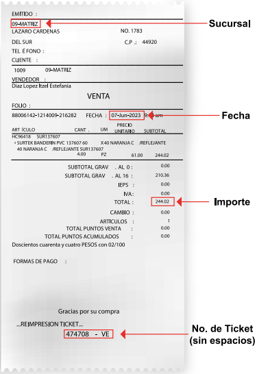 ejemplo datos ticket Ferreterias Calzada facturacion Facturar Tickets ADN Fiscal