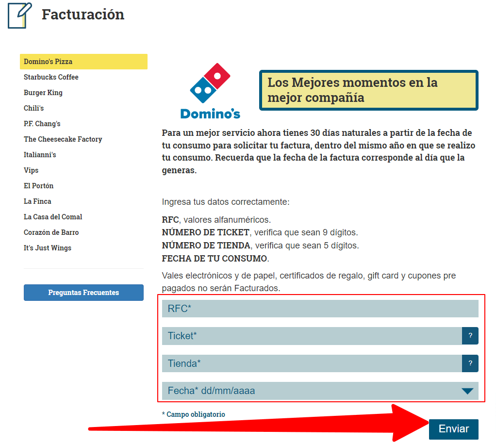ejemplo ingresar ticket facturacion Dominos alsea Facturar Tickets ADN Fiscal