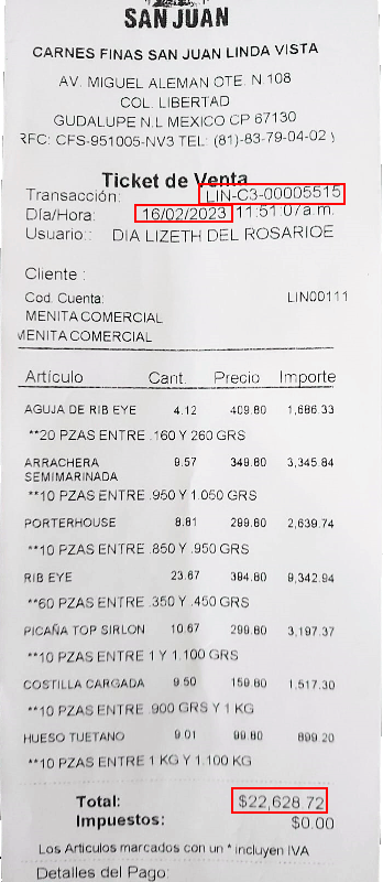 ejemplo ticket Carnes Finas San Juan facturar Facturar Tickets ADN Fiscal